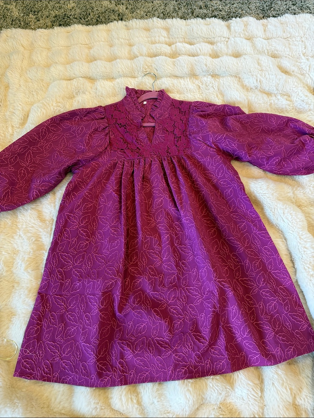 Women's magenta/Purple Floral Lace Yoke Dress Top